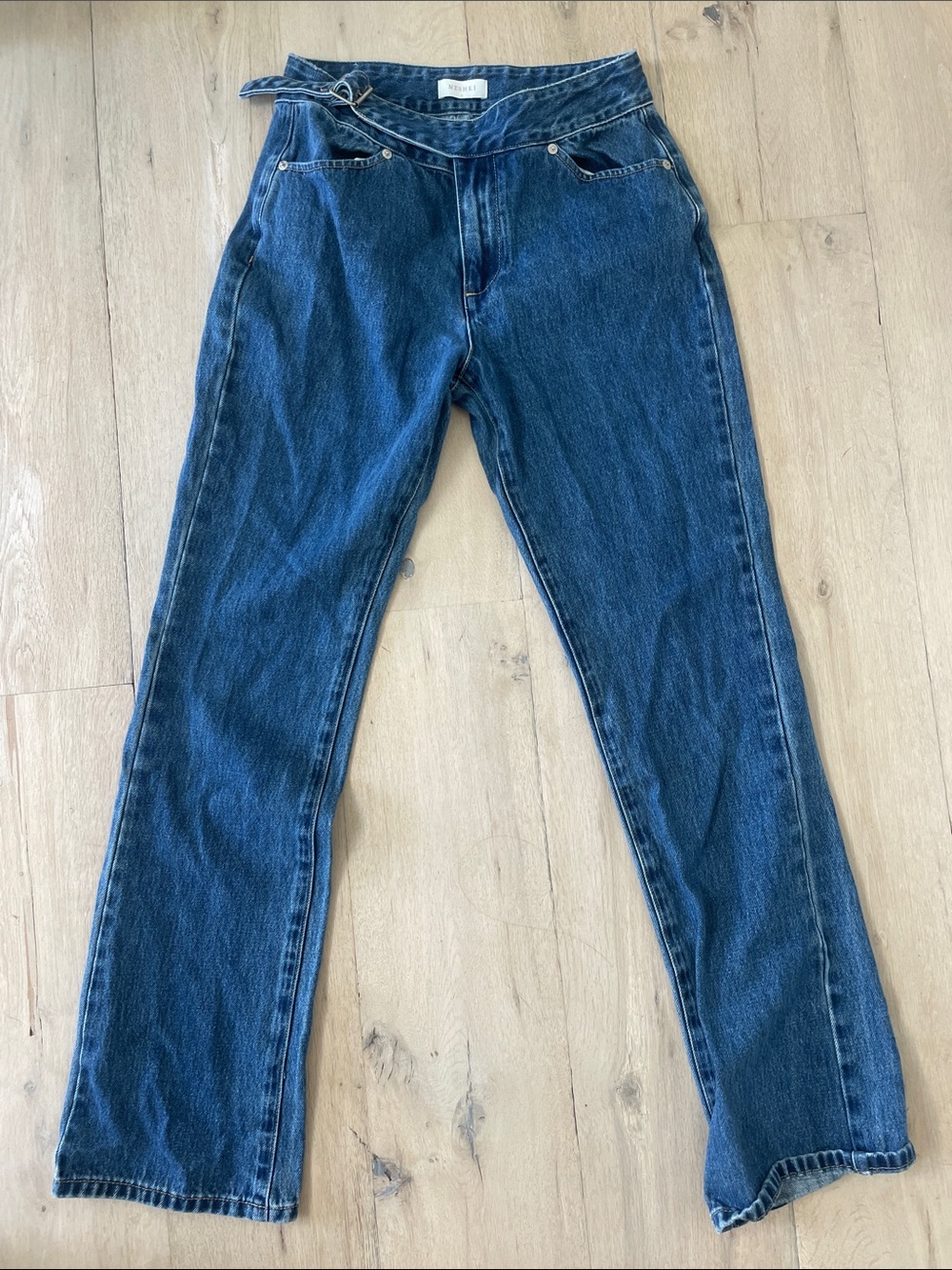 Meshki Asymmetrical Belted Mid-High Rise 28" Waist Jean Size 9